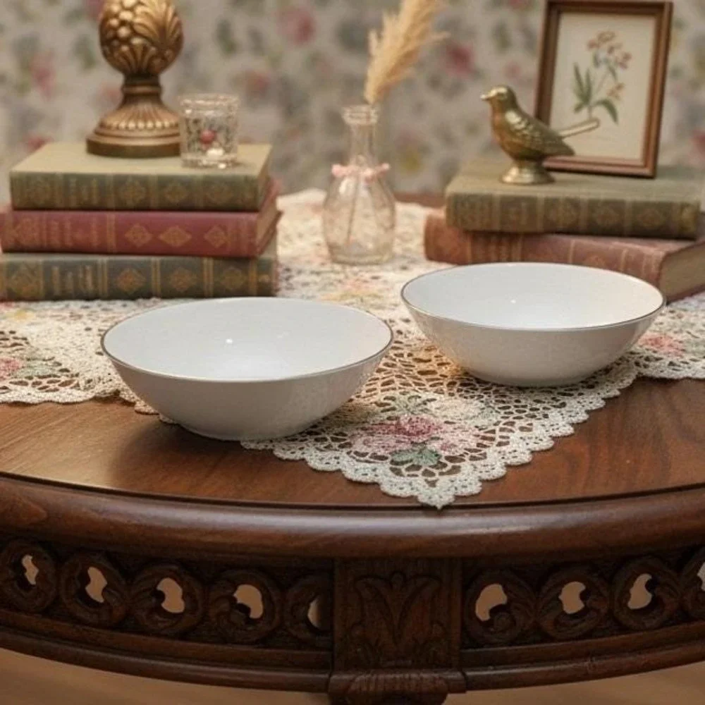 Royal Doulton Amulet Dessert Bowls, Set Of 2, White Floral Fine China Dinnerware